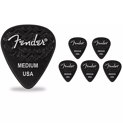 Fender 351 Shape Wavelength Celluloid Guitar Picks (6-Pack), Black Extra Heavy - musicians--Friend