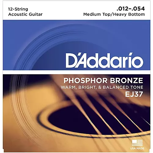 D'Addario EJ37 12-String Phosphor Bronze Acoustic Guitar Strings - Medium Top Heavy Bottom - musicians--Friend