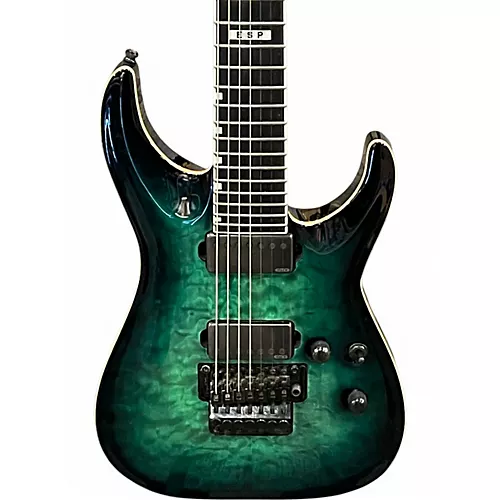 Used ESP E-II Horizon FR-7 7-String with Floyd Rose Turquoise Burst Solid Body Electric Guitar Turquoise Burst - musicians--Friend
