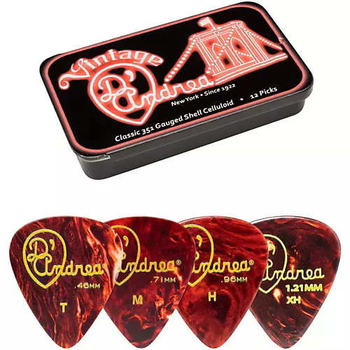 D'Andrea 351 Vintage Classic Celluloid Picks - Shell - 1 Dozen in Tin Container X Heavy - musicians--Friend