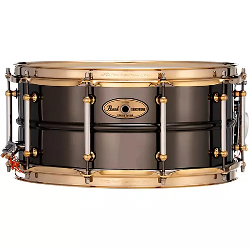 Pearl Sensitone Limited-Edition Nickel-Plated Black Brass Snare Drum With Gold-Plated SuperHoop II Triple-Flanged Hoops 14 x 6.5 in. - musicians--Friend