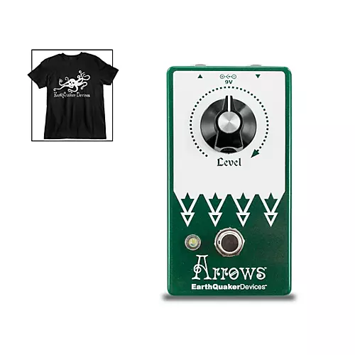 EarthQuaker Devices Arrows V2 Preamp Booster Effects Pedal and Octoskull T-Shirt Large Black - musicians--Friend