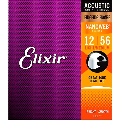 Elixir Phosphor Bronze Acoustic Guitar Strings With NANOWEB Coating, Light/Medium (.012-.056) - musicians--Friend