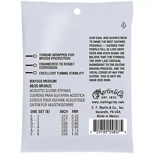 Martin MA150S Marquis 80/20 Bronze Medium Authentic Acoustic Silked Guitar Strings - musicians--Friend