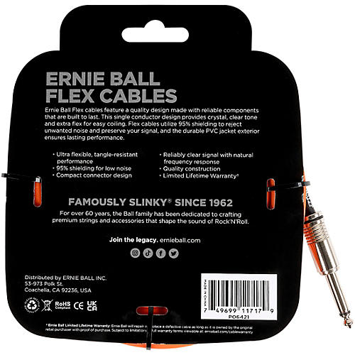 Ernie Ball Flex Straight to Straight Instrument Cable 20 ft. Blue - musicians--Friend