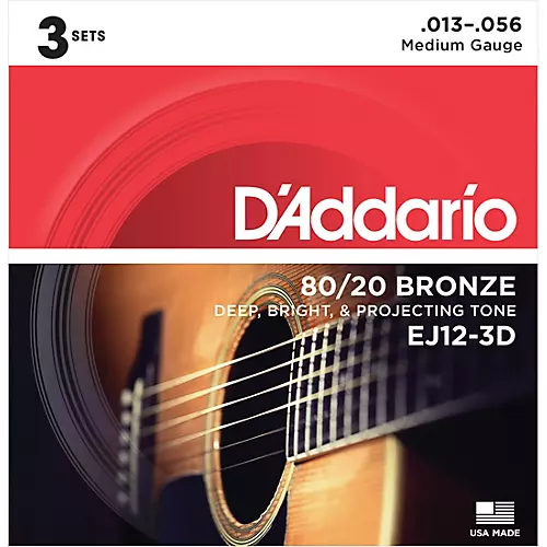 D'Addario EJ12-3D 80/20 Bronze Medium Acoustic Guitar Strings 3-Pack - musicians--Friend