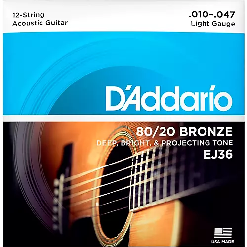 D'Addario EJ36 12-String 80/20 Bronze Light Acoustic Guitar Strings - musicians--Friend
