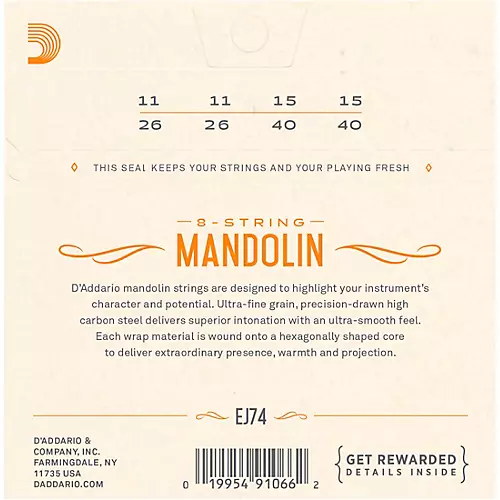 D'Addario EJ74 Phosphor Bronze Medium Mandolin Strings (11-40) - musicians--Friend