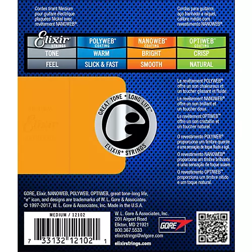 Elixir Electric Guitar Strings with NANOWEB Coating, Medium (.011-.049) 2-Pack - musicians--Friend