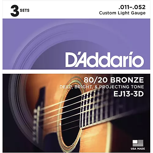 D'Addario EJ13-3D 80/20 Bronze Custom Light Acoustic Guitar Strings 3-Pack - musicians--Friend