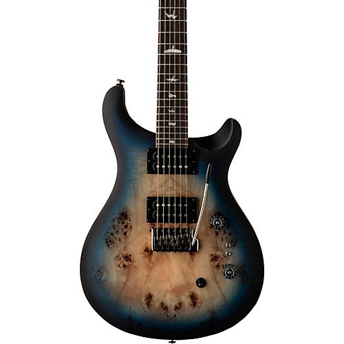 PRS SE Exotic Custom 24-08 Poplar Burl Electric Guitar Lake Blue Midnight Burst - musicians--Friend
