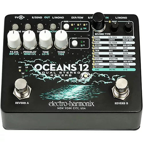 Electro-Harmonix Oceans 12 Dual-Stereo Reverb Effects Pedal Black - musicians--Friend