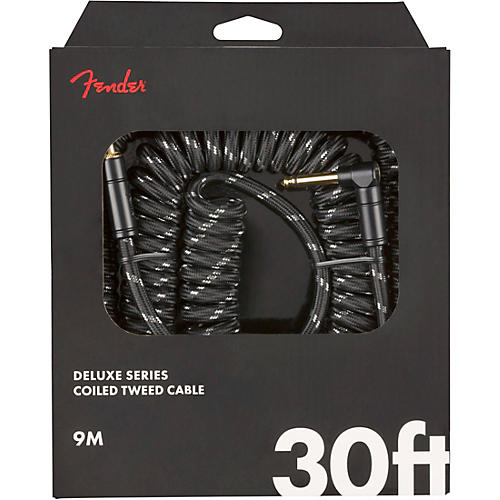 Fender Deluxe Series Straight to Angled Coiled Cable 30 ft. Black Tweed - musicians--Friend