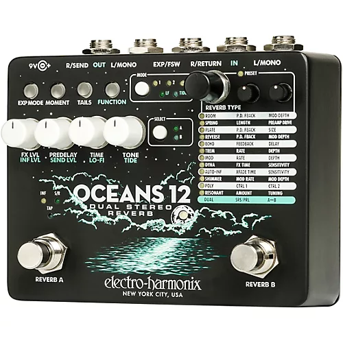 Electro-Harmonix Oceans 12 Dual-Stereo Reverb Effects Pedal Black - musicians--Friend