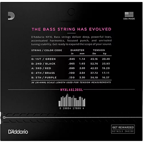 D'Addario Nickel Wound Light 5-String Bass Strings - Super Long Scale .045 - .130 - musicians--Friend