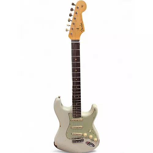 Used Fender 1962 Relic Stratocaster AGED OLYMPIC WHITE Solid Body Electric Guitar AGED OLYMPIC WHITE - musicians--Friend