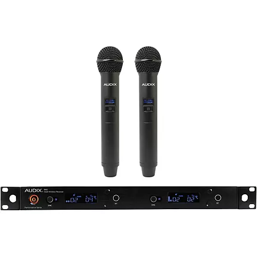 Audix AP42 OM2 Dual Handheld Wireless Microphone System with R42 Two Channel Diversity Receiver and Two H60/OM2 Handheld Transmitters Band A - musicians--Friend