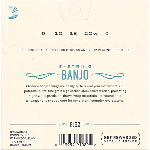 D'Addario EJ60 Nickel 5-String Light Banjo Strings (9-20) - musicians--Friend