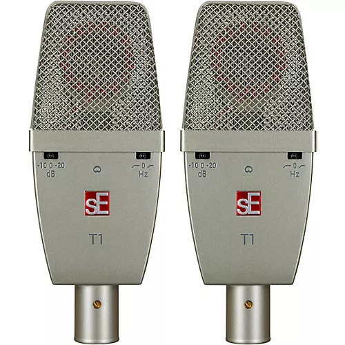 sE Electronics SE T1-PAIR Factory Matched Pair of T1 Large Diaphragm Condenser Microphones w/Mount and Case Titanium - musicians--Friend