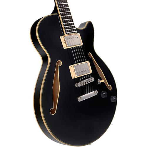 D'Angelico Excel SS Tour Semi-Hollow Electric Guitar With Supro Bolt Bucker Pickups and Stopbar Tailpiece Solid Black - musicians--Friend