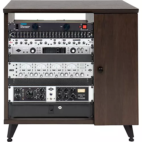 Gator GFW-ELITESIDECAR Elite Furniture Series Rolling Rack Sidecar Cabinet with Configurable Rack Space & Shelving Dark Walnut - musicians--Friend