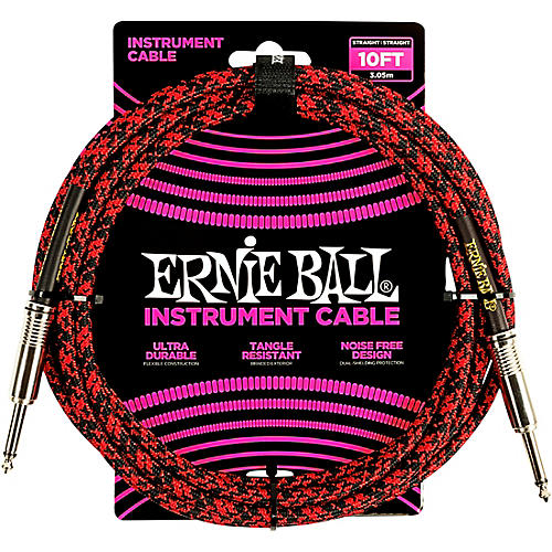 Ernie Ball Braided Straight to Straight Instrument Cable 25 ft. Red/Black - musicians--Friend