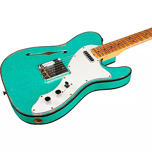 Fender Custom Shop Limited-Edition '60s Custom Telecaster Thinline Relic Maple Fingerboard Electric Guitar Aged Sea Foam Green Sparkle - musicians--Friend