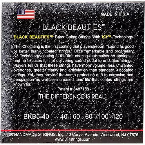 DR Strings BLACK BEAUTIES Coated 5-String Bass Light (40-120) - musicians--Friend