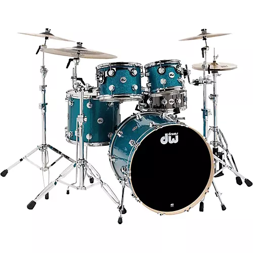DW Collector's Series 4-Piece FinishPly Teal Glass Shell Pack With Chrome Hardware - musicians--Friend