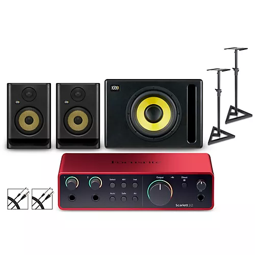 Focusrite 2i2 Gen4 with KRK ROKIT G5 Studio Monitor Pair & S10 Subwoofer (Stands & Cables Included) ROKIT 5 - musicians--Friend
