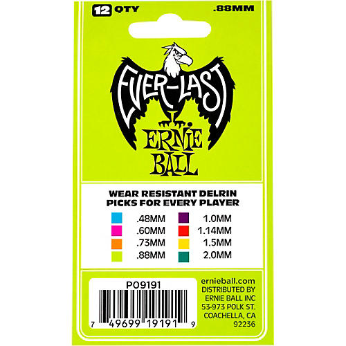 Ernie Ball Everlast Delrin Picks 12 Pack .88 mm 12 Pack - musicians--Friend