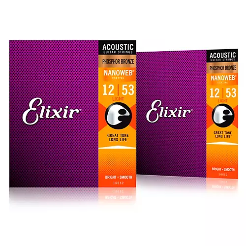 Elixir Phosphor Bronze Acoustic Guitar Strings with NANOWEB Coating, Light (.012-.053) 2-Pack - musicians--Friend