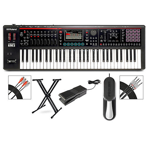 Roland FANTOM-06 Synthesizer With X-Stand, Sustain and Expression Pedal Plus Livewire Audio and MIDI Cables - musicians--Friend
