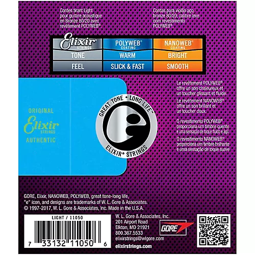 Elixir 80/20 Bronze Acoustic Guitar Strings with POLYWEB Coating, Light (.012-.053) 2-Pack - musicians--Friend