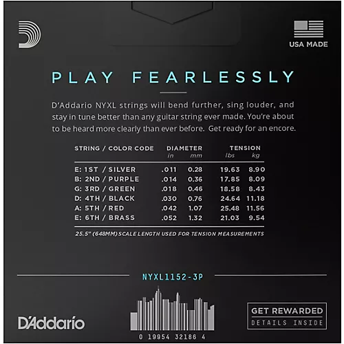 D'Addario NYXL Medium Top/Heavy Bottom Electric Guitar Strings 11-52 (3-Pack) 11 - 52 - musicians--Friend