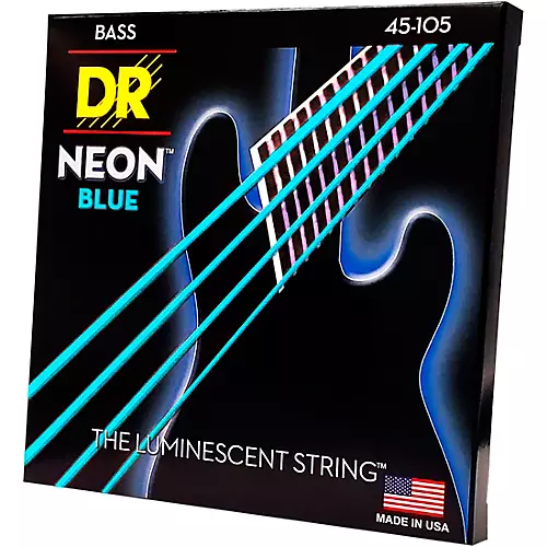 DR Strings Hi-Def NEON Blue Coated Medium 4-String (45-105) Bass Guitar Strings - musicians--Friend