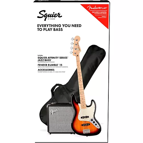 Squier Affinity Jazz Bass Limited-Edition Pack With Fender Rumble 15W Bass Combo Amp 3-Color Sunburst - musicians--Friend