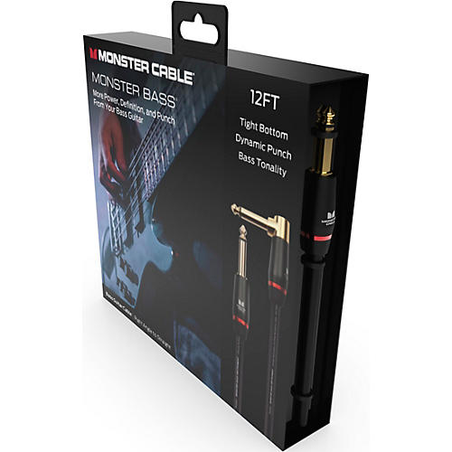 Monster Cable Prolink Monster Bass Pro Audio Instrument Cable, Right Angle to Straight 12 ft. Black - musicians--Friend