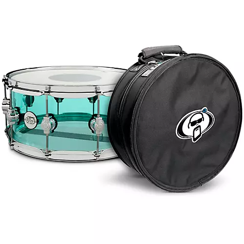 DW Design Series Sea Glass Acrylic Snare Drum, Chrome Hardware With Protection Racket Case - musicians--Friend