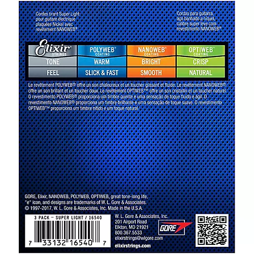 Elixir BONUS PACK! NANOWEB Nickel-Plated Steel Super Light Electric Guitar Strings 3-Pack - musicians--Friend