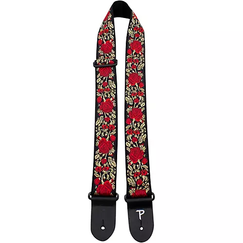 Perri's Premium Jaquard Weaved on Webbing Backing Guitar Strap Red Metallic Rose 2 in. - musicians--Friend