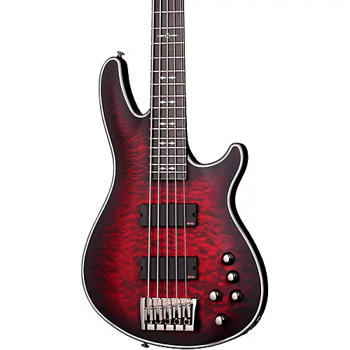 Schecter Guitar Research Hellraiser Extreme-5 Electric Bass Guitar Satin Crimson Red Burst - musicians--Friend