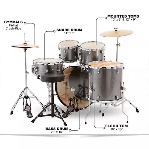 Ludwig BackBeat Complete 5-Piece Drum Set With Hardware and Cymbals Metallic Purple Mist - musicians--Friend