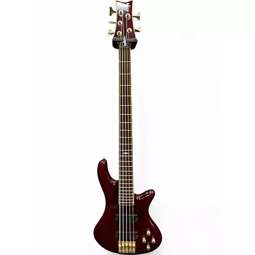 Used Schecter Guitar Research Stiletto Elite 5 String burgandy Electric Bass Guitar burgandy - musicians--Friend