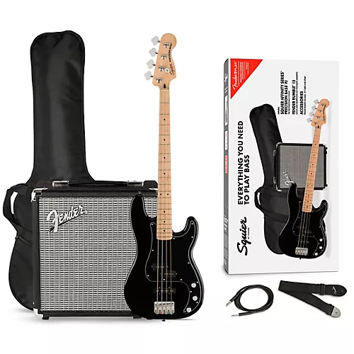 Squier Affinity Series PJ Bass Maple Fingerboard Pack With Fender Rumble 15G Amp Black - musicians--Friend