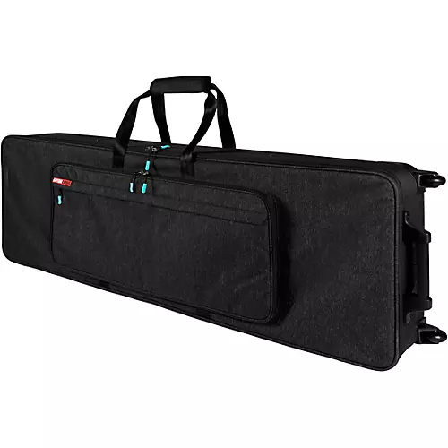 Gator GKP76-BLK Semi-Rigid Lightweight Pro Wheeled Case for 76-Note Keyboards; Charcoal Black Electric Blue Interior - musicians--Friend