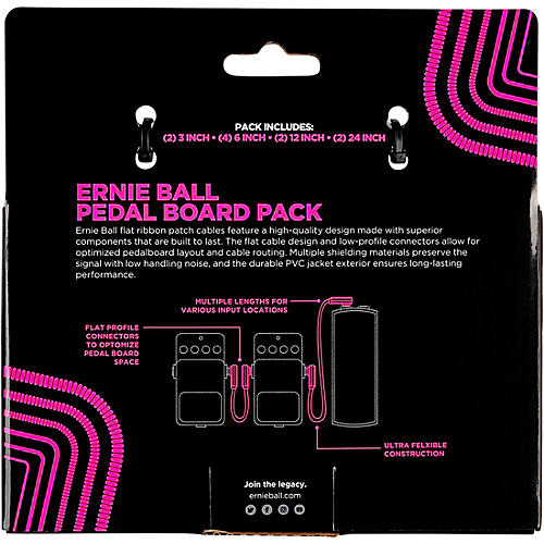 Ernie Ball Flat Ribbon Patch Cables Pedalboard Multipack Black - musicians--Friend