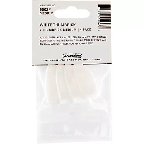 Dunlop DUNLOP 9002P MED THUMB PICK WHT (4) - musicians--Friend