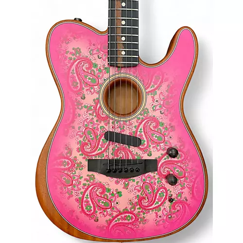 Used Fender ACOUSTASONIC TELECASTER PAISLEY PINK PAISLEY Acoustic Electric Guitar PINK PAISLEY - musicians--Friend
