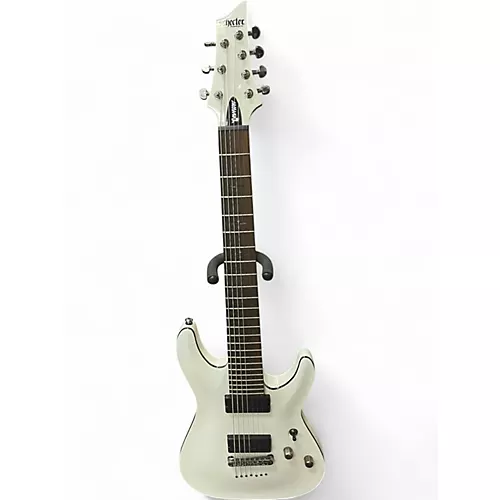 Used Schecter Guitar Research Demon 7 String White Solid Body Electric Guitar White - musicians--Friend